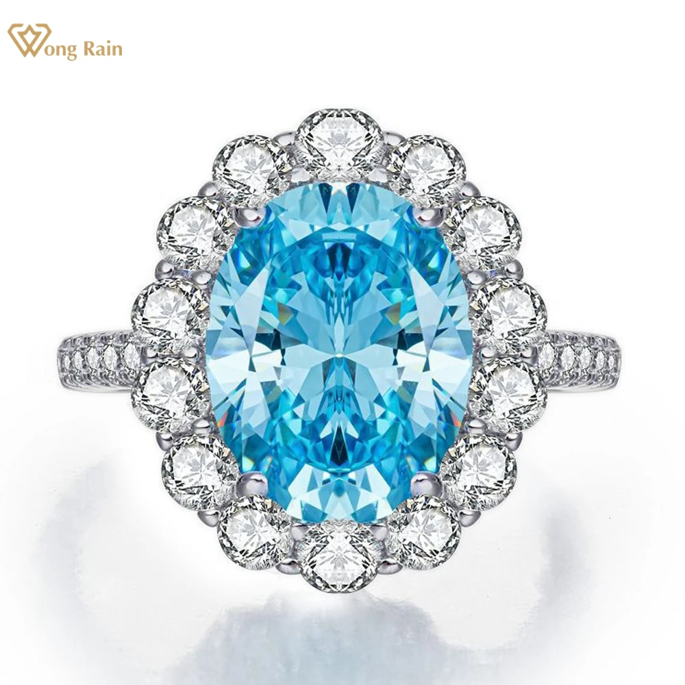 

Wong Rain Classic Solid 925 Sterling Silver Oval 8CT Aquamarine Gemstone Wedding Engagement Ring Fine Jewelry for Women Gifts