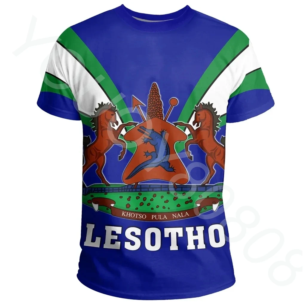 New African Zone Summer T-Shirt Men's 3D Printed Harajuku Street Casual T-Shirt - Lesotho Pentagonal Style