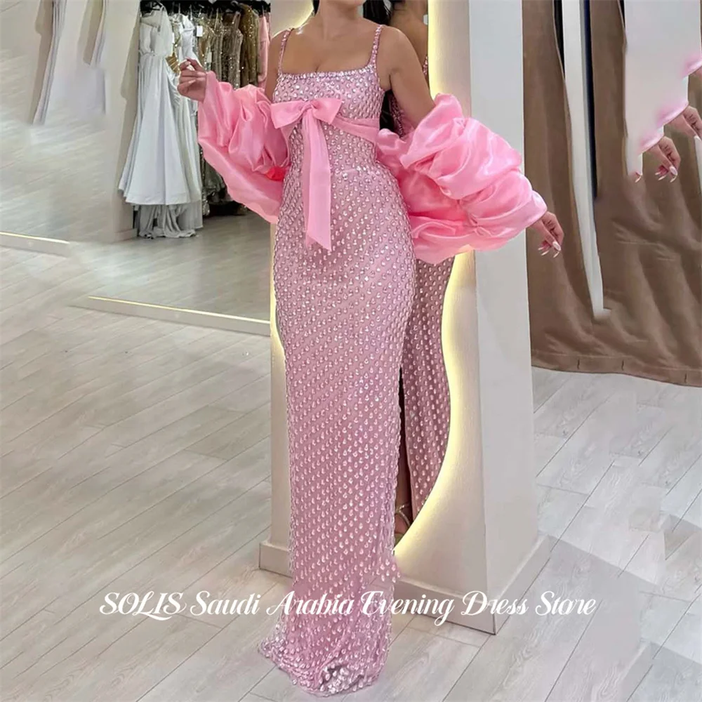 

Розовое вечернее платье SOLIS с открытыми плечами, полностью расшитое бисером, с бантом, на заказ, для свадьбы