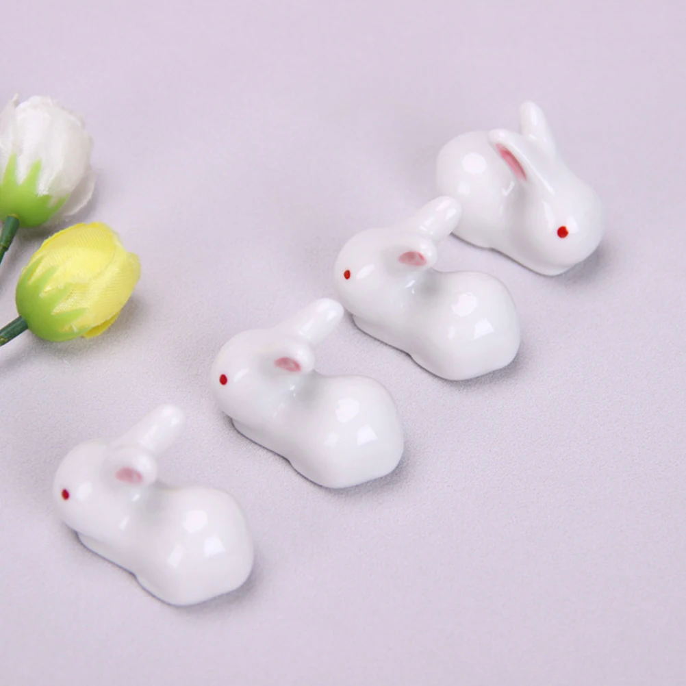 6 Pcs White Rabbit Ceramic naments Adorable Easter Gifts Chopsticks Holders Desk Decorations Tabletop Accessories Storage Racks