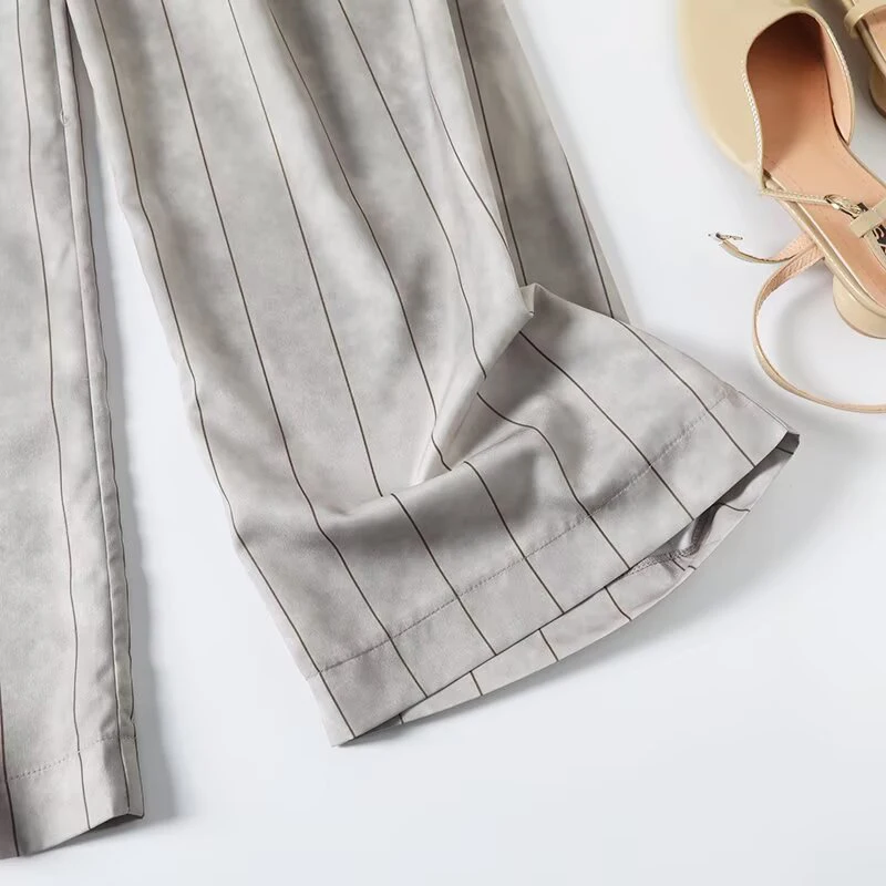 YENKYE Women Commuter Style Striped Leg Wide Pants Vintage High Waist Office Casual Trousers Spring Summer 2025 pantalones