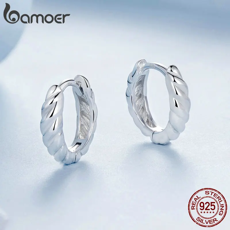 Bamoer 925 Sterling Silver minimalistyczny Vintage kolczyki w kształcie obręczy nowe nieregularne proste kolczyki dla kobiet modna biżuteria na prezent 2024 — zdjęcie 4