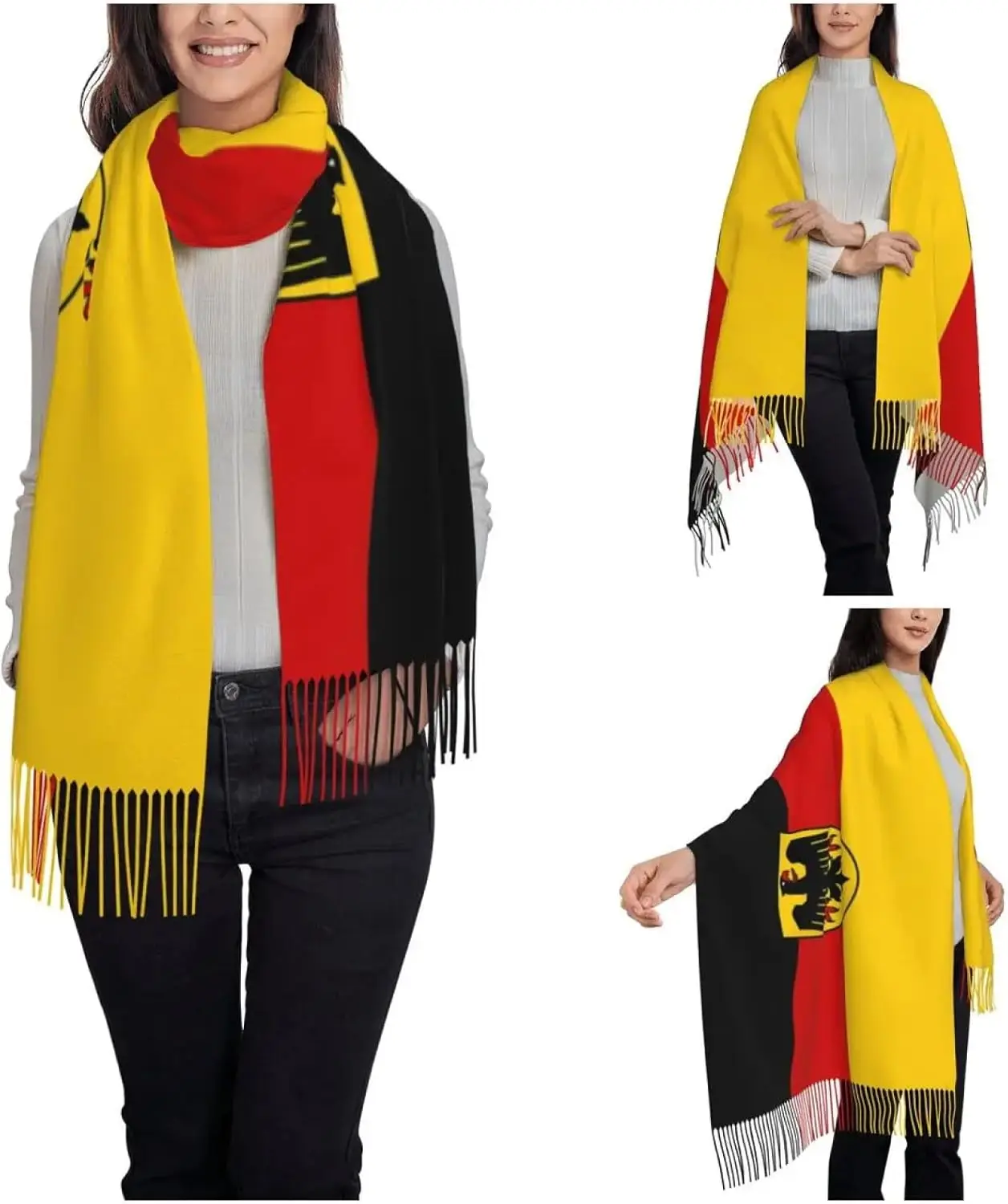 Winter Blanket Scarves Women's Tassel Scarf German State Flag Germany Large Soft Warm Shawl Wrap