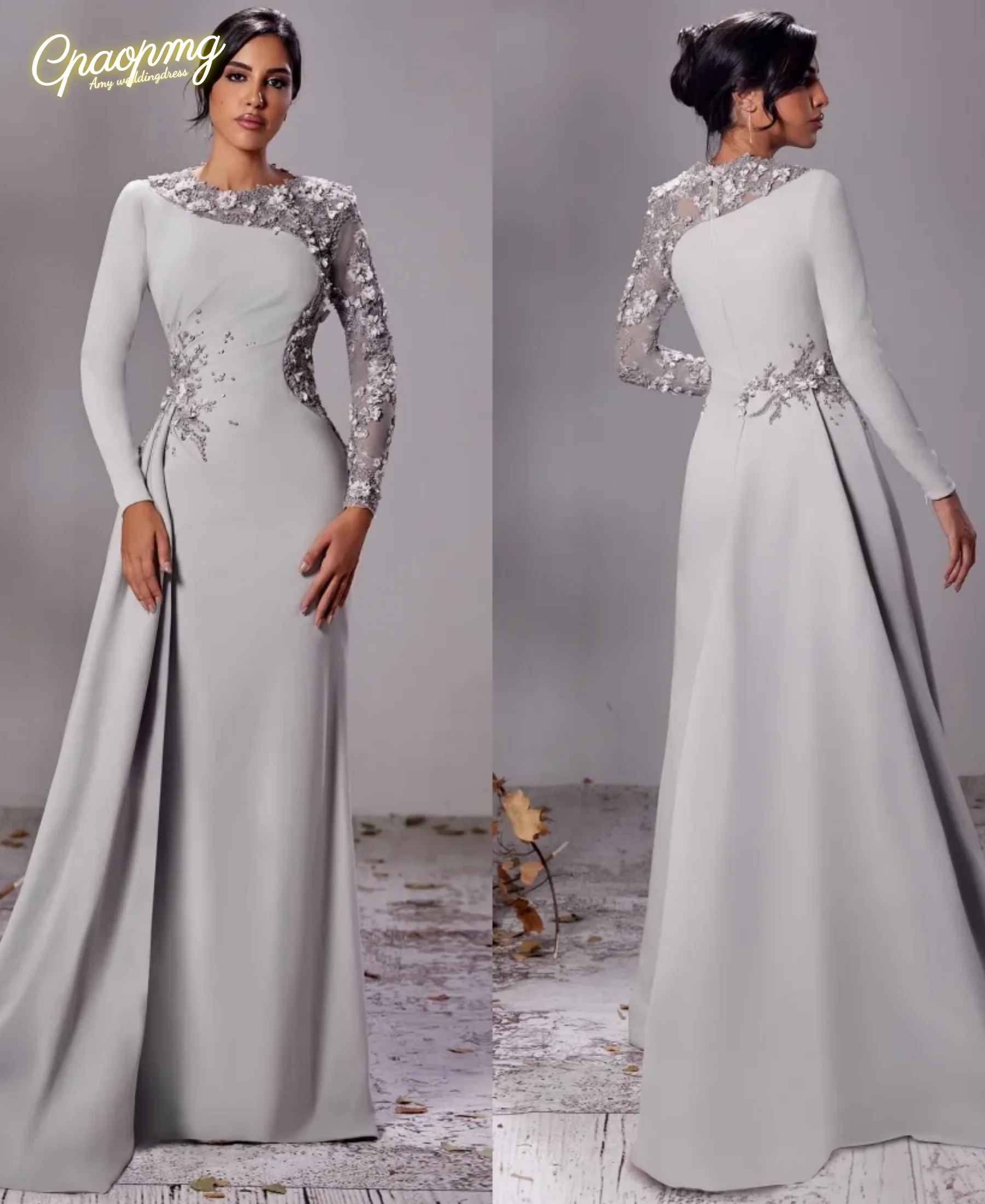 

Customized Modern Jersey Sequined Pleat A-line Scoop Neck Long Dresses Bespoke Occasion Exquisite