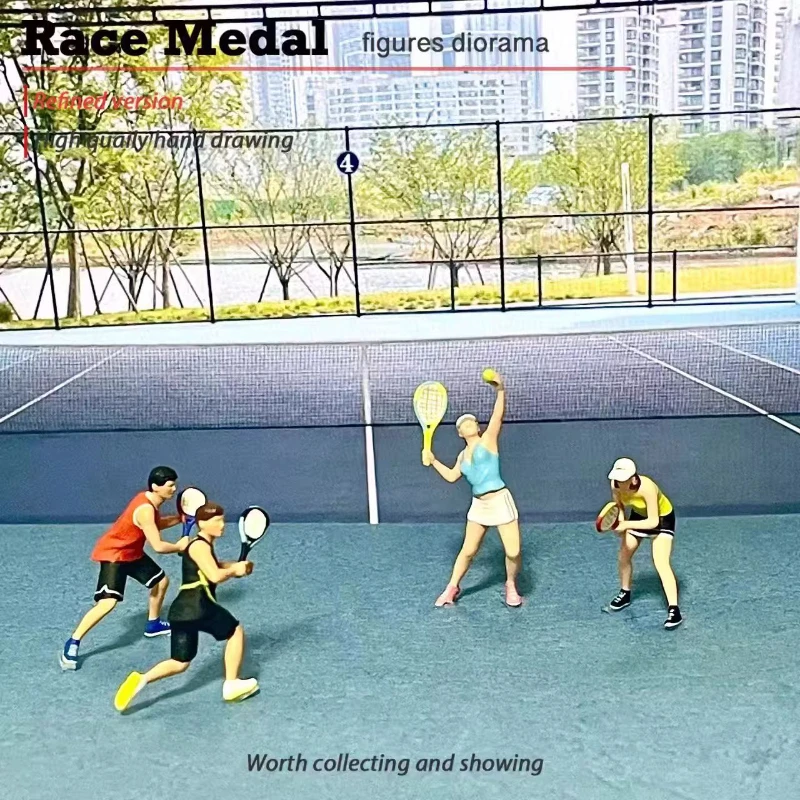 Neue 1/64 Skala Tennis Männer Und Frauen Handgemachte Malerei DIY Szene Passenden Spielzeug Miniatur Modell Handgemachte Desktop Ornament