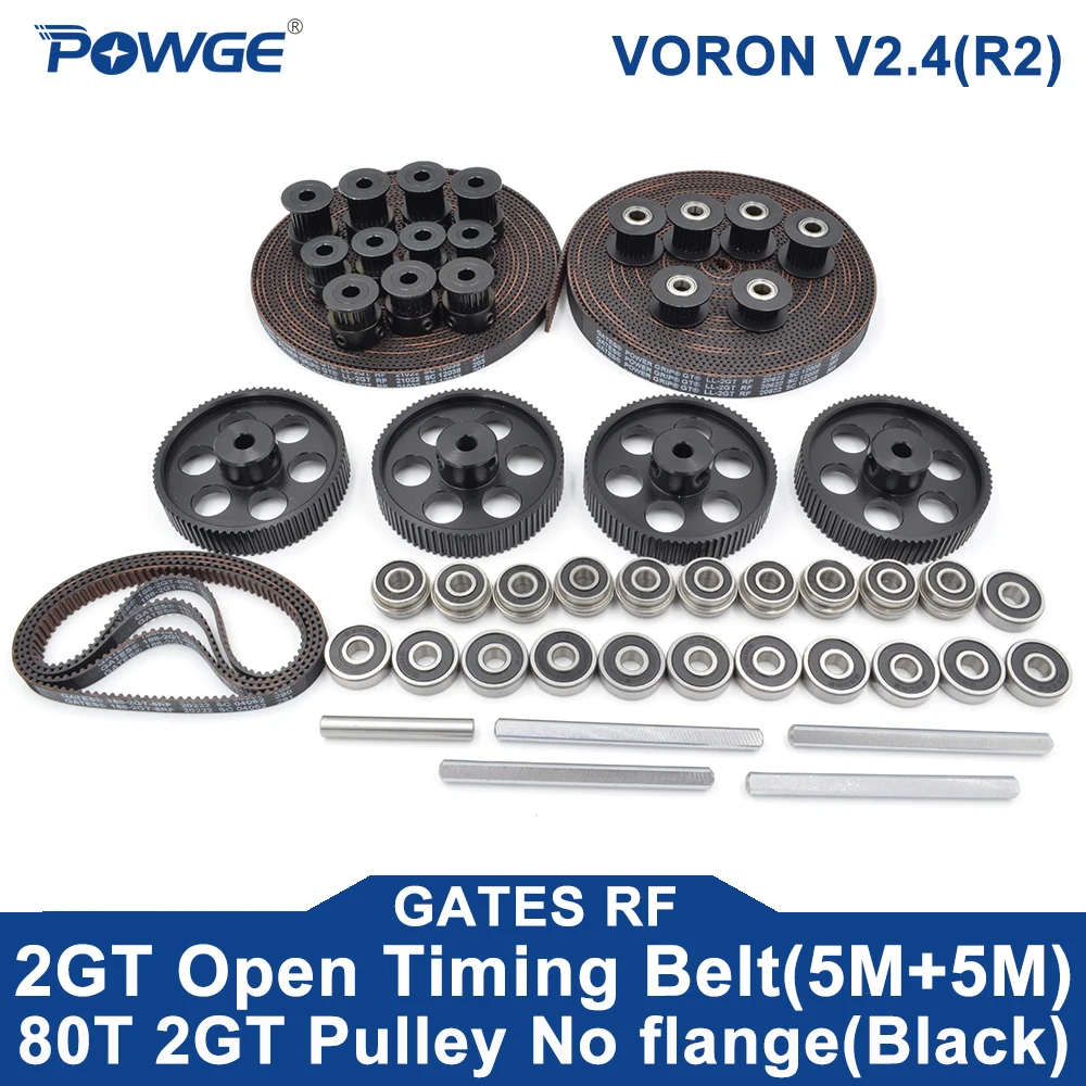 POWGE VORON 2.4 R2 Motion Kit GT LL-2GT RF EPDM Timing Belt 2GT Timing Pulley 16T/20T/80T 45# Shaft F695 ABEC7 Ceramic Bearing