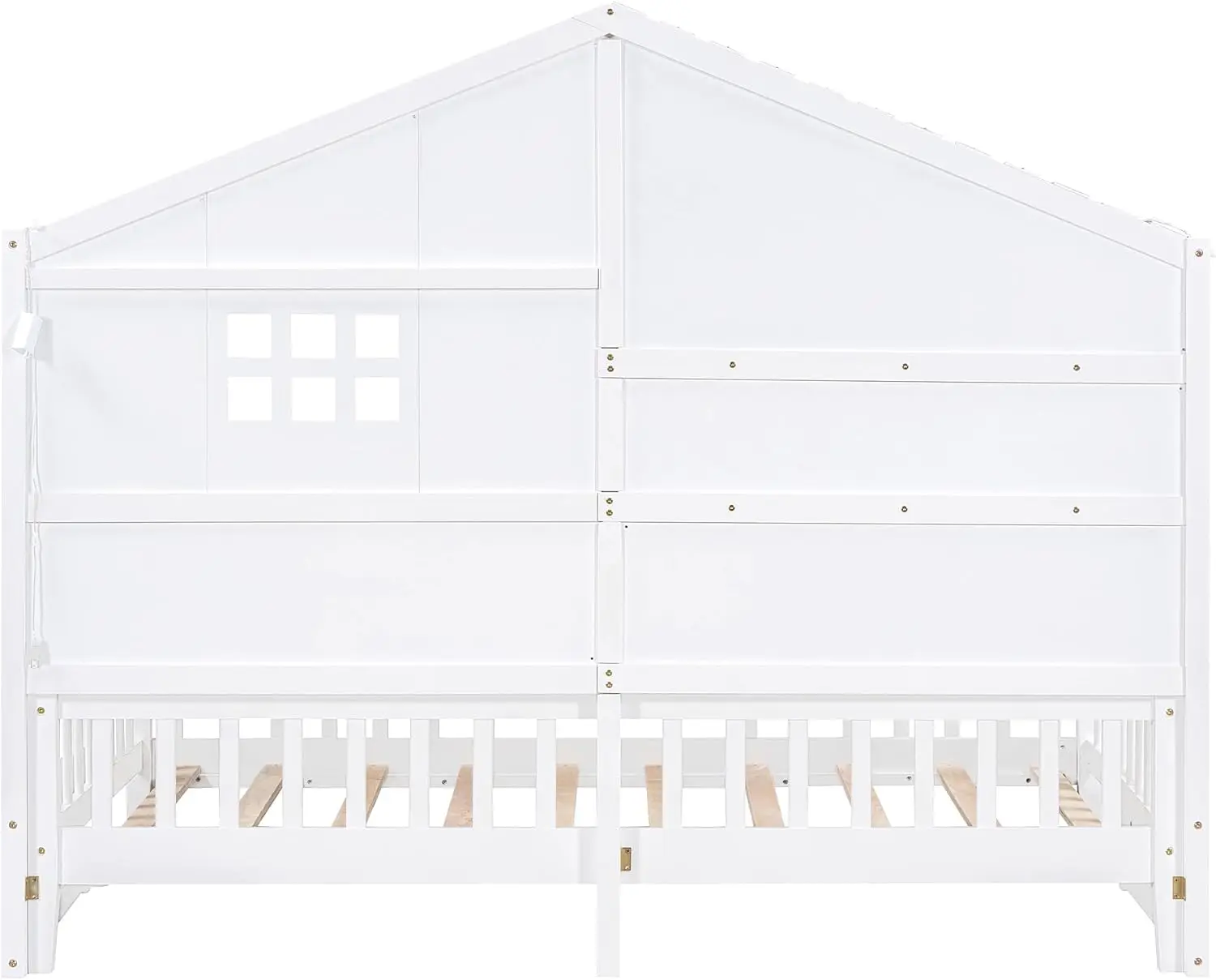 Softsea-Lit Loft Double de Taille Basse avec Étagères, Maison Basse en Bois avec Fenêtre et Bande Lumineuse de Rotterdam sur le Toit, Maison