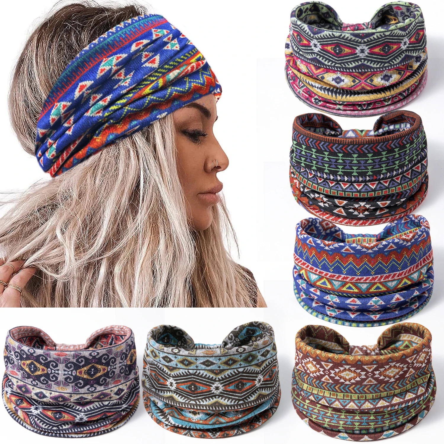 Head Bands Floral African Workout Head Wraps Yoga Sweatband Cotton Head Scarfs Bohemian Hair Accessories For Women Girls