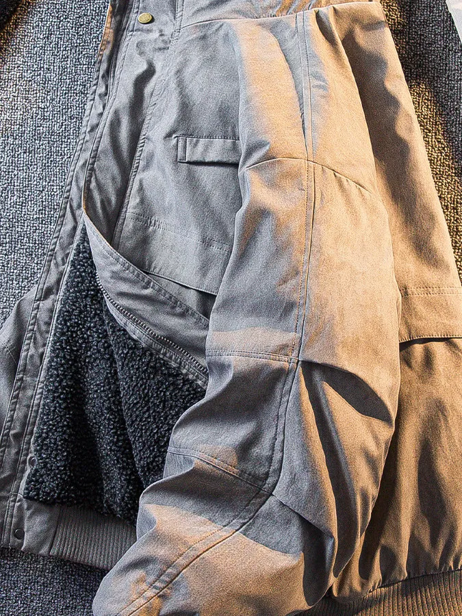 

Men's Faionable Thiened Cotton Jaet Coat Stand Collar Single Button Autumn Winter Warm Workwear Youth Casual Long Sve