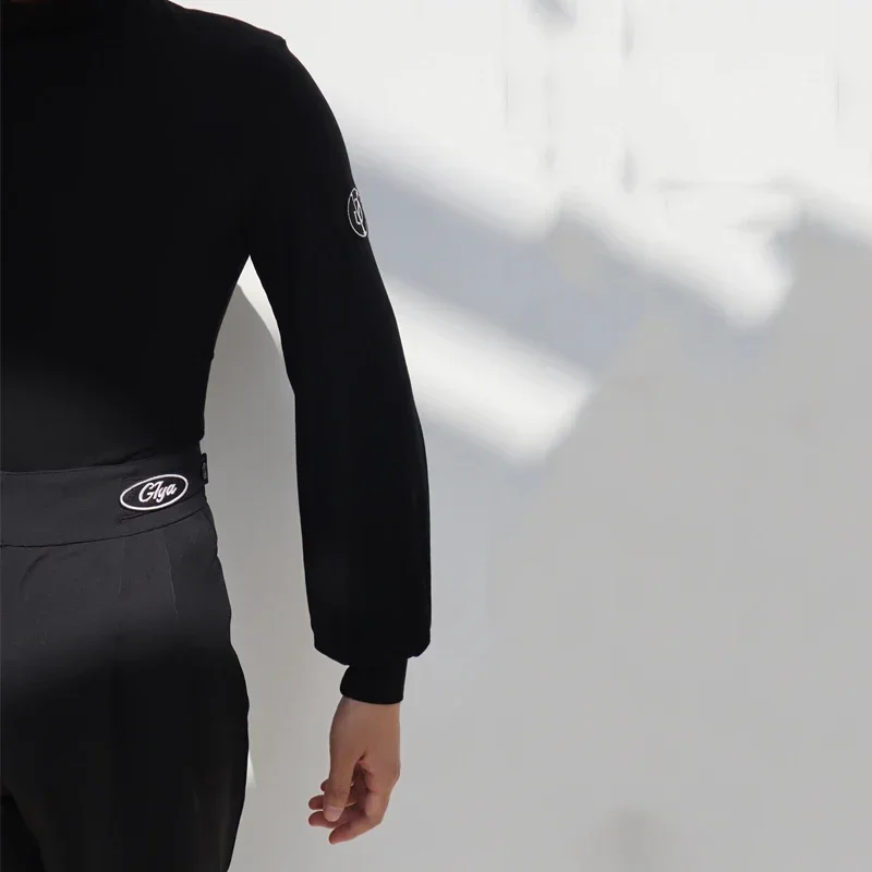 أزياء أداء الرقص اللاتيني للرجال قمصان ذات ياقة عالية وأكمام طويلة تشاتشا رومبا تانجو ملابس الرقص اللاتينية للبالغين