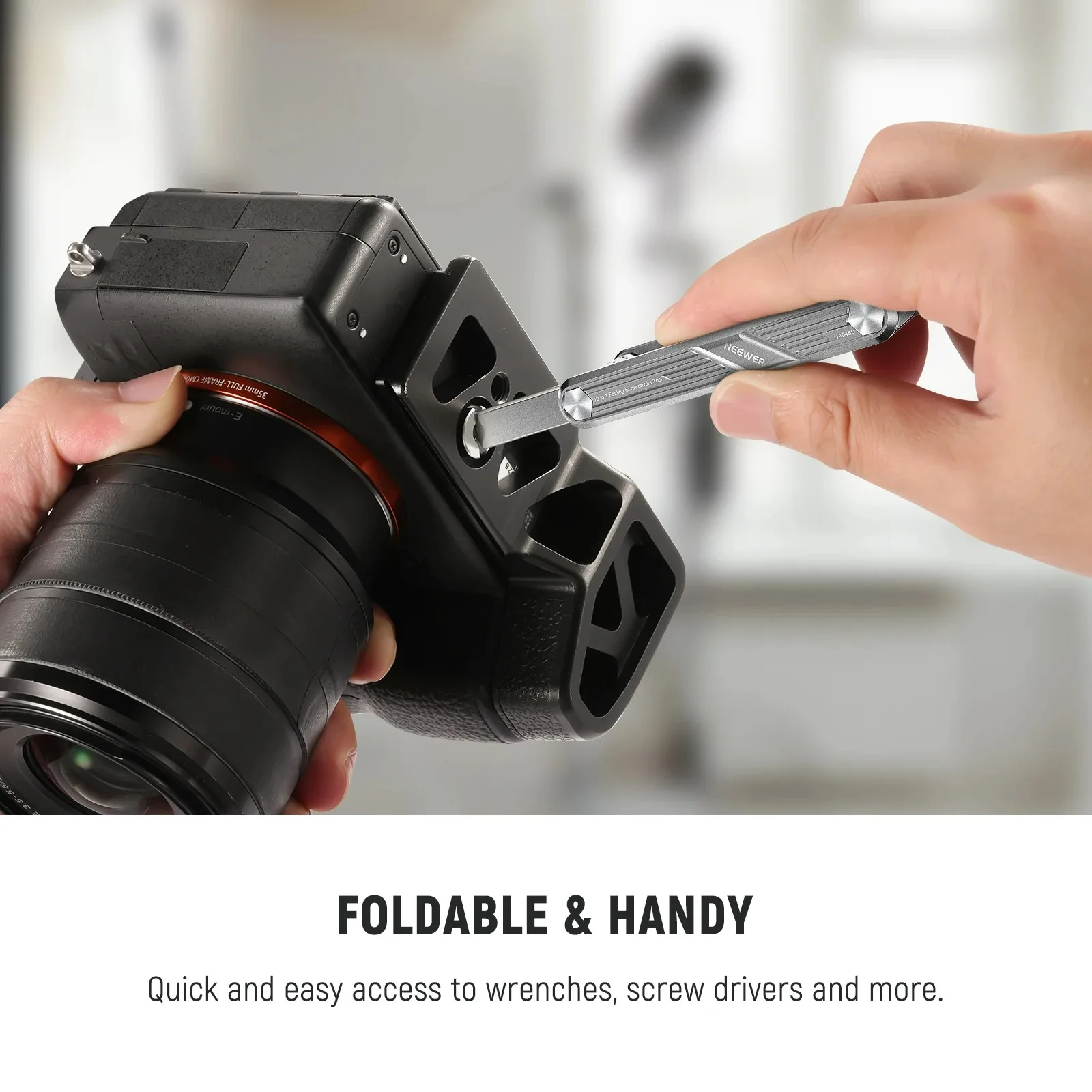 NEEWER 10 in 1 Folding Screwdrivers Tool Set Pocket Tool Compatible with Camera Cage Rig Top Handle Tripod QR Plate