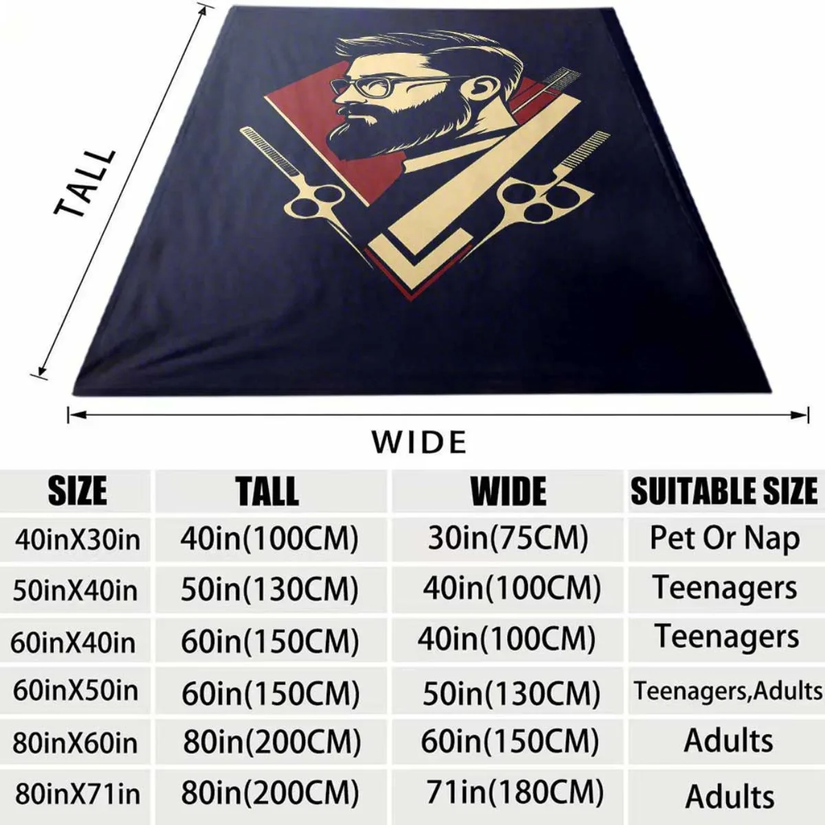 Barber Tools Beard Man Pattern Flannel Blanket Soft Comfortable Throw Blanket Barbershop Art Print Blanket Holiday Birthday Gift