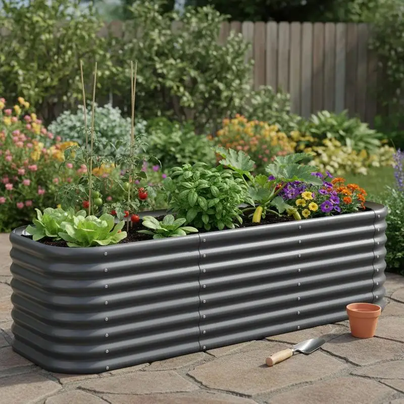 Bac à plantes surélevé en acier 152x40x68 cm. Ce pot à plantes moderne est fabriqué en acier, ce qui le rend robuste et durable. Il convient à la plantation de fleurs, de légumes et de coriandre sur votre patio ou votre balcon.