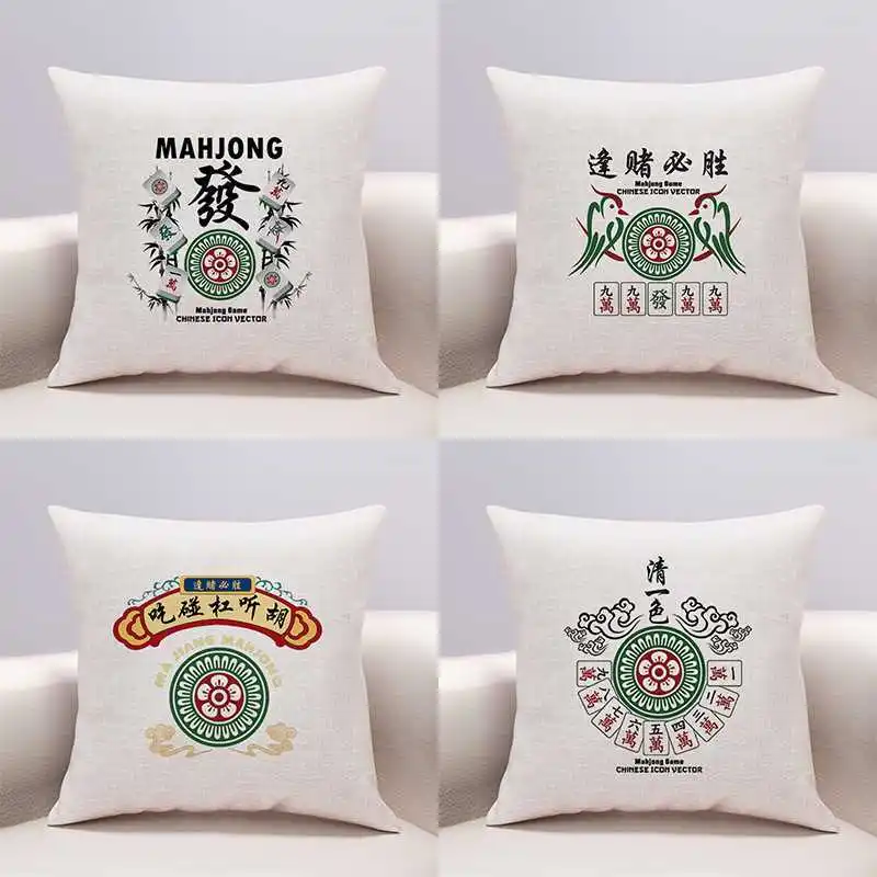 

Chinese Mahjong Throw Pillow Case Funny Mahjong Cotton Linen Pillowcase 40x40 Cm Sofa Bed Living Room Pillow Covers Home Decor