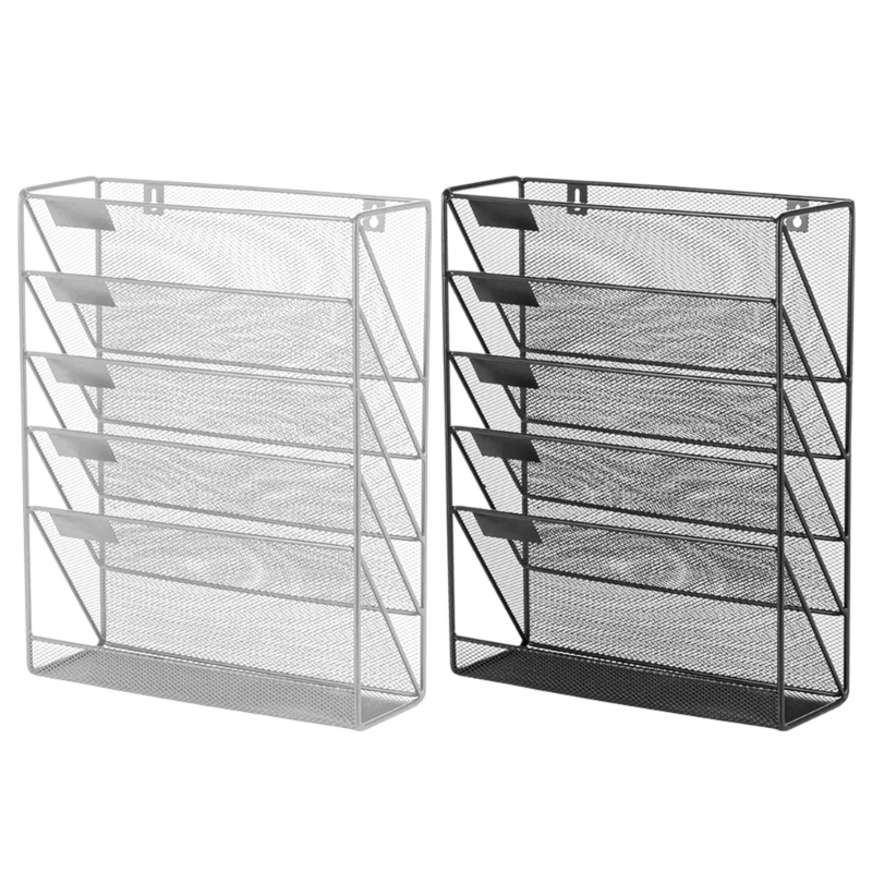 6 Tiered Mesh In Tray Wall Mounted File Holder Mail Organiser Metal File Storage Rack in Tray Magazine Storage Rack