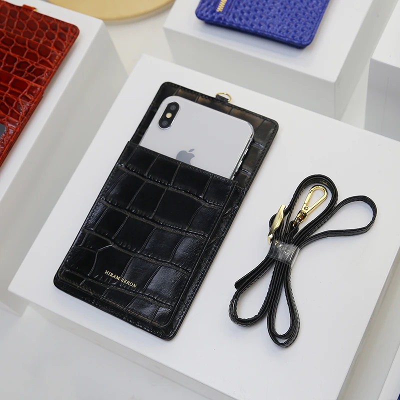 Hiram Beron Gift Mobile Phone Bag Purse with Lanyards Luxury Croco Pattern Case