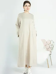 Eid bawełniana pościel sukienka Abaya z muślinu Dubai indyk casual Abayas sukienki afrykańskie dla kobiet z paskiem Kaftan szlafrok islamska odzież