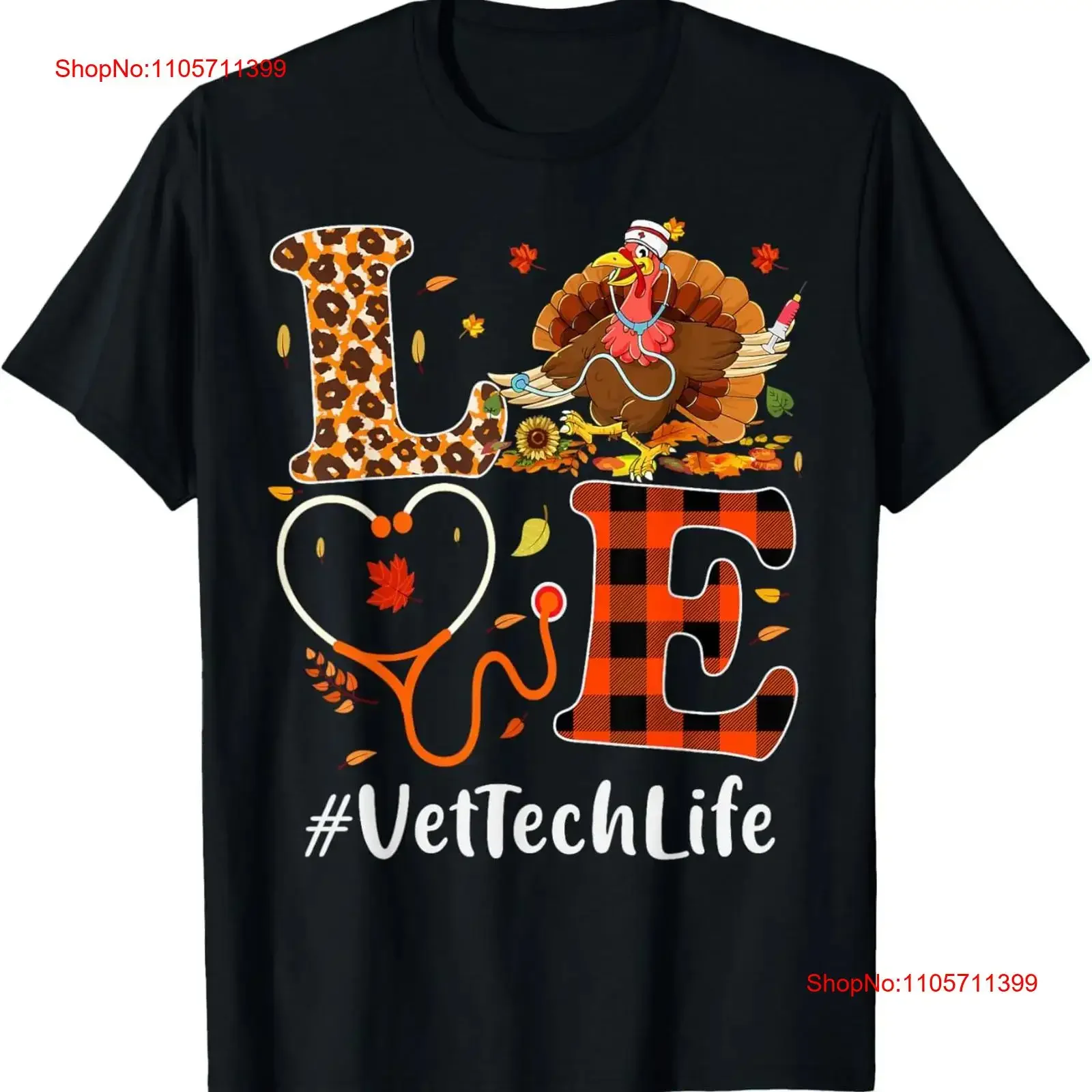 Vet Tech Love Thanksgiving Leopard Stethoscope Funny Turkey T Shirt long or short sleeves vintage Washed Breathable Casual