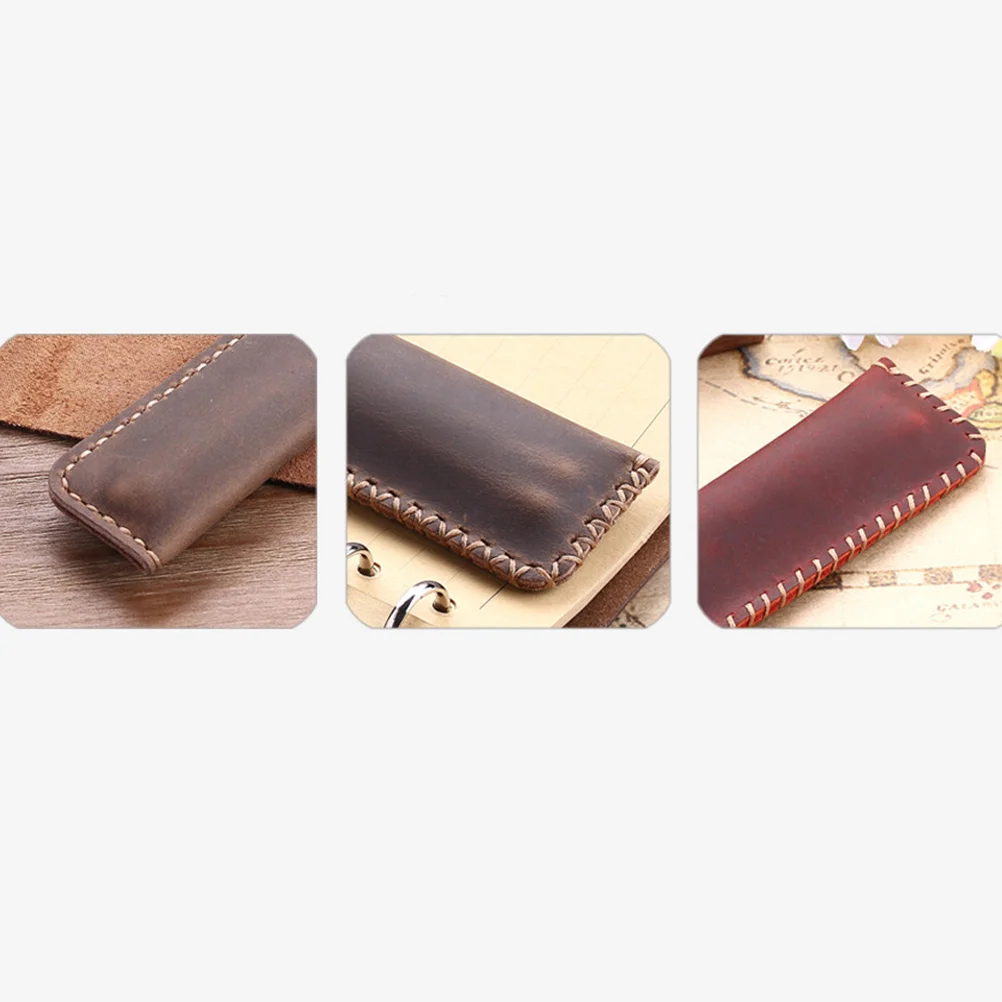 Pen Case Brown Handmade Pouch Holder For Office School Pen Storage Bag Protective Sleeve Desk