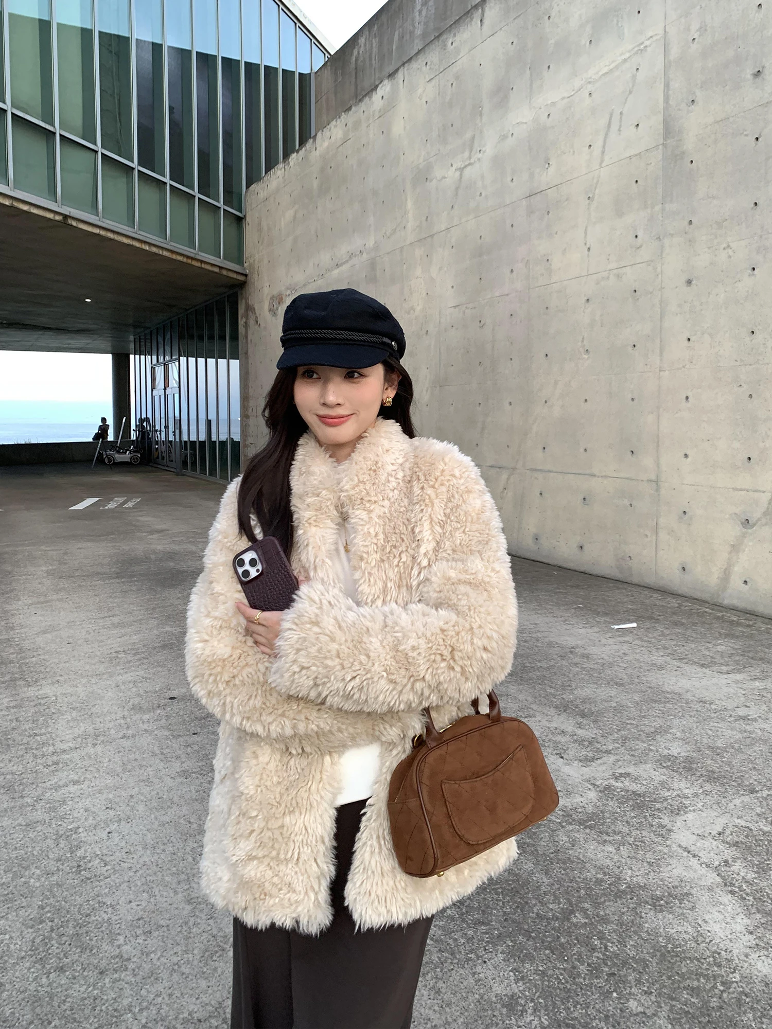 

Pusumede Soft Plu Fur Jaet Women's Loose Fit Stand Collar ort Coat Warm Gentle Sle Long Sve Polyester Fiber