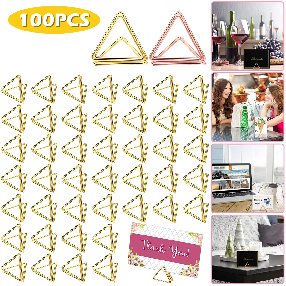 

100Pcs Table Card Holder Triangle Shape Card Stand Clip Number Holder Table Decoration for Wedding Anniversary Party Desk 2023