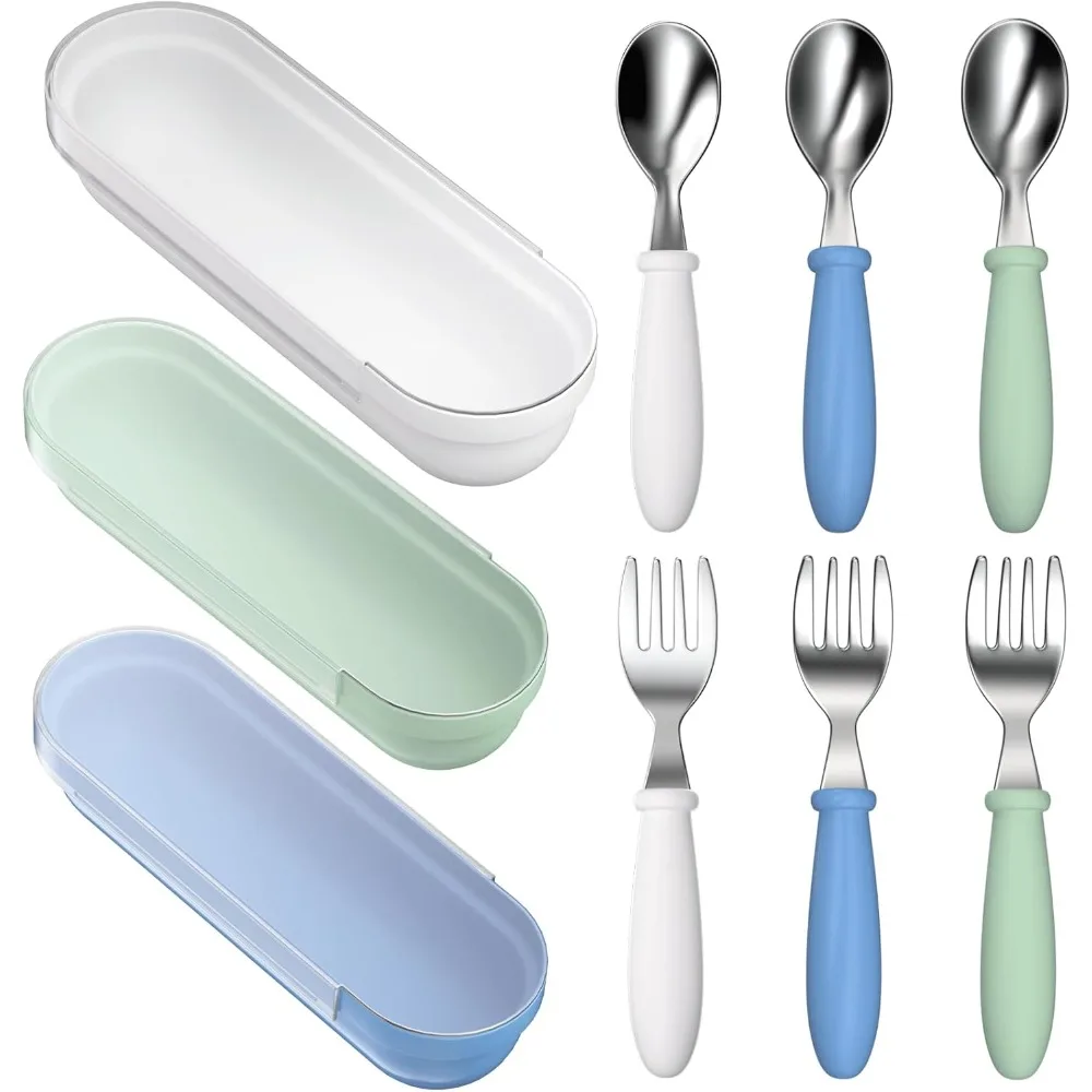 

Preschool utensils, children's stainless steel silverware set, children's fork and spoon, baby utensil set with storage box