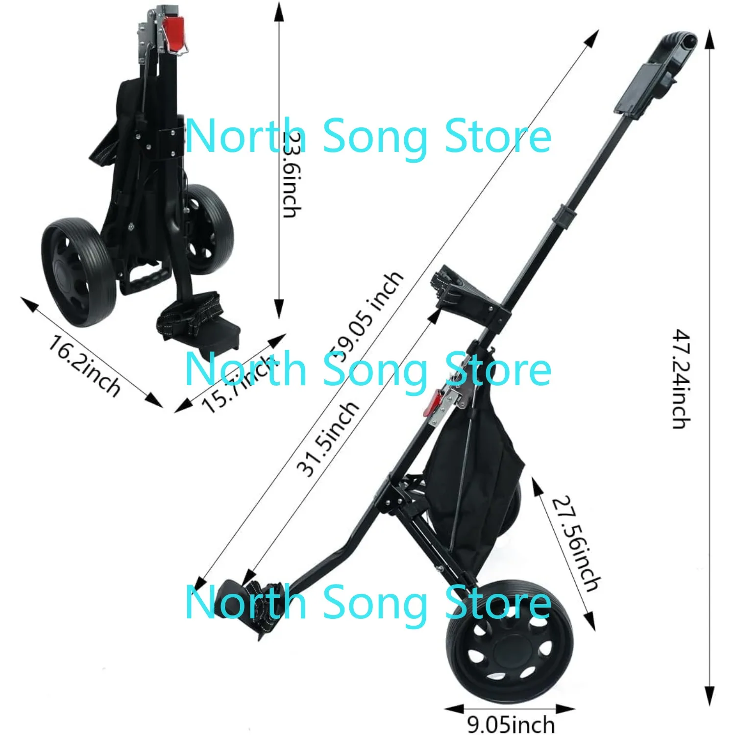 Golf Pull Cart - Lightweight Folding 2 Wheel Golf Cart with Compact Design, Ergonomic Handle, Maintenance-Free Wheels