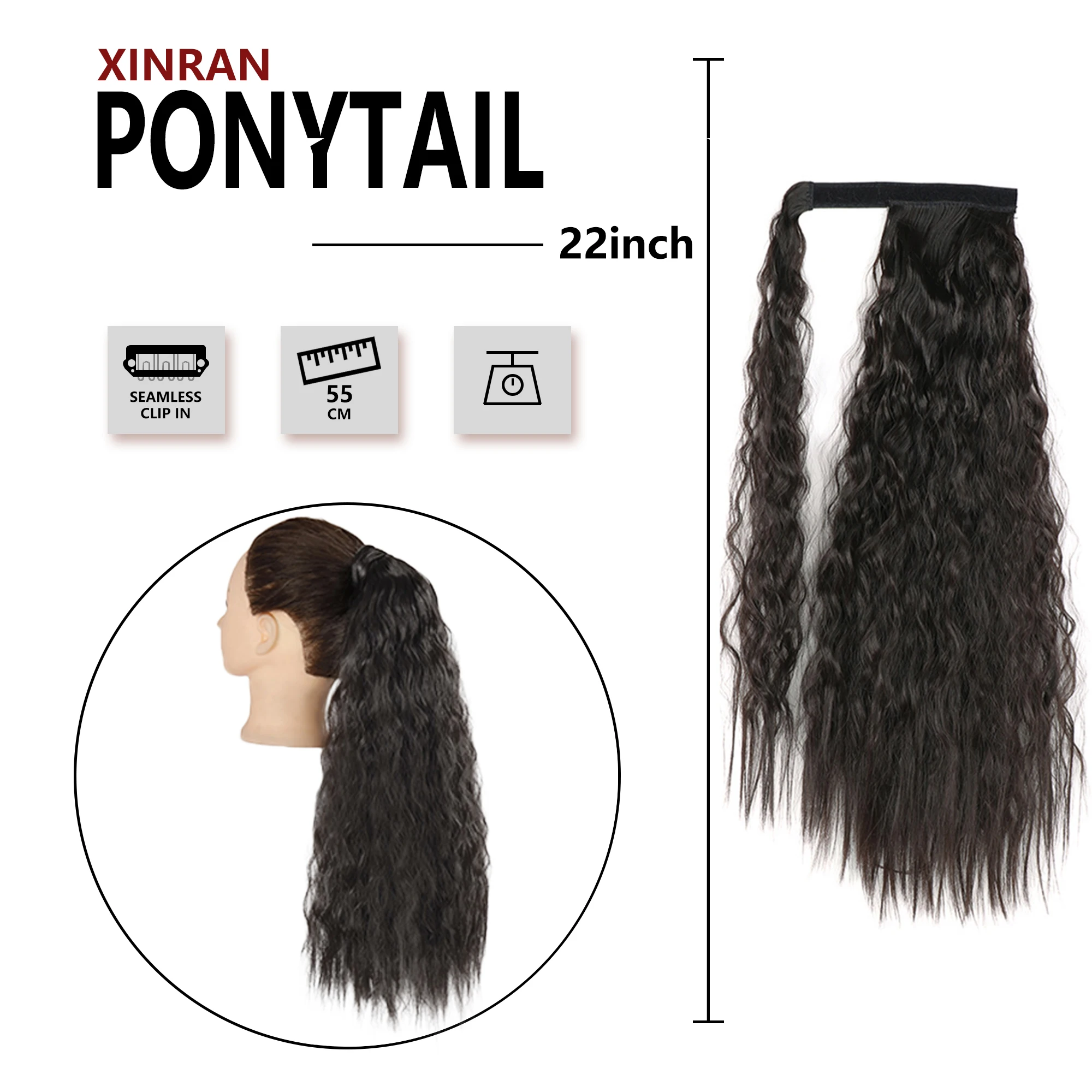 Synthetic Long Corn Ponytail Wrap Around Ponytail Clip in Hair Extensions Natural Hairpiece Headwear Hair Brown Grey