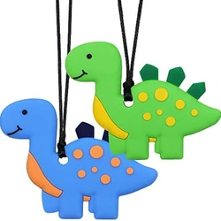 2pcs Silicone Dinosaur Chewy Toys Chew Necklaces for Sensory Kids for Boys with Autism Chewing Necklaces Anxiety Reduce