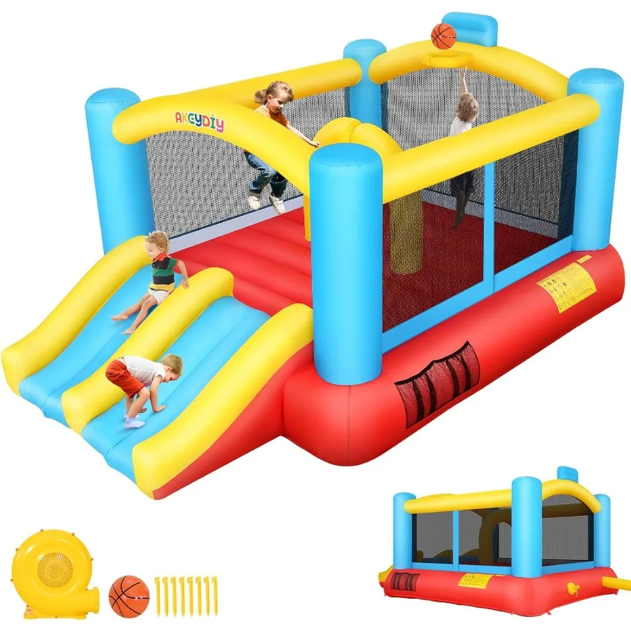 

Bounce House 12.6FTx9FT Inflatable Bounce Castle with Blower for Blow Up Jumping Bouncer with Double Slide Obstacles Trampoline