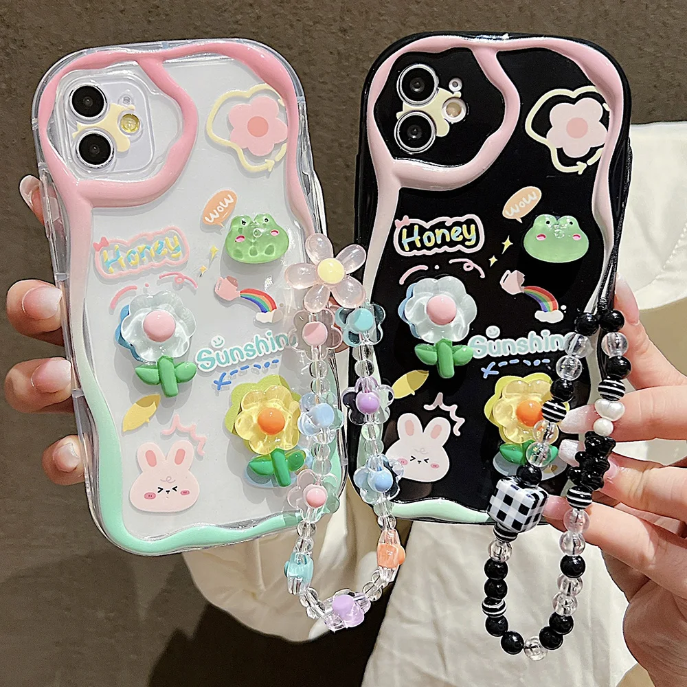 

3D Flower Wrist Chain Phone Case For Samsung A55 A35 A14 A15 A54 A33 A53 A52 A25 A13 A34 A32 A24 S22 S23 S24 Ultra Lanyard Cover
