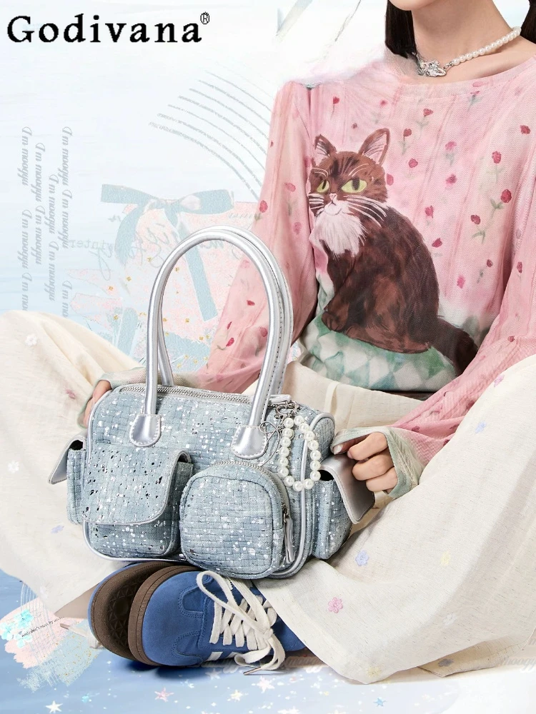 Vitality Girl Japanese Original Denim Boston Itabag Small Capacity Sweet Cute Baby Bag Daily Commuting Versatile Handbag