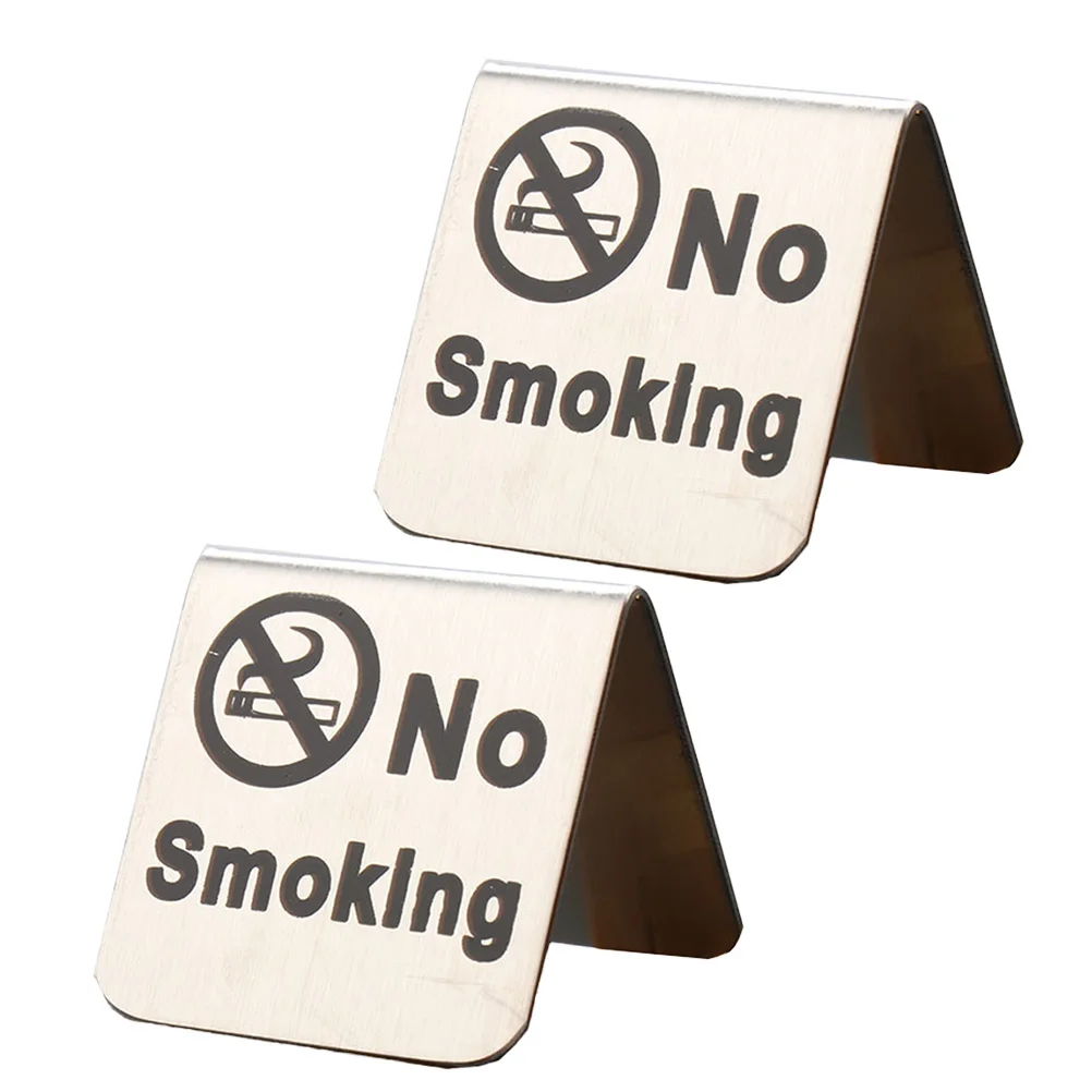 

2PCS Stainless Steel No Smoking Sign Triangle Free Standing No Smoking Table Tent Sign for Office Hotel (No Smoking)