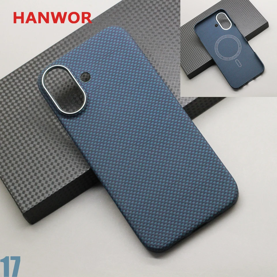 Kevlar Carbon Fiber Magnetic Case for iPhone 17 Pro Max 17 Air Blue Woven Texture Aramid Fiber Magne
