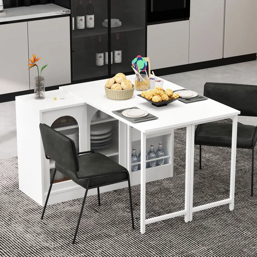 Moderner Bartisch, ausziehbar 360° ° Drehbarer Bartisch mit Stauraum, umkehrbarer Tisch, Sideboard-Bar mit Glastür – Detail 6