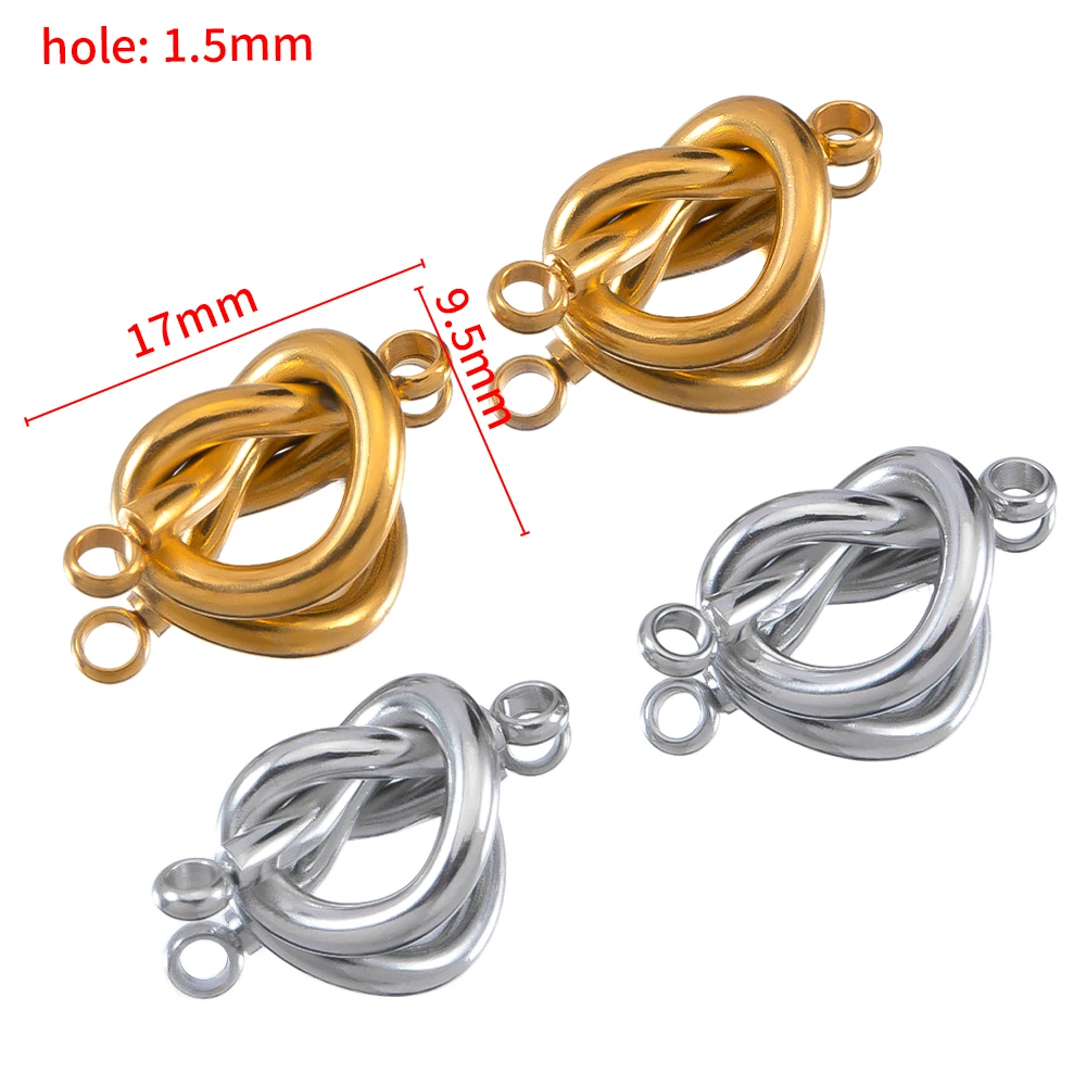 No Fade 5pcs Stainless Steel Twist Knot Connectors Double Hole Charms Pendants For DIY Handmade Bracelet Necklace Jewelry Making