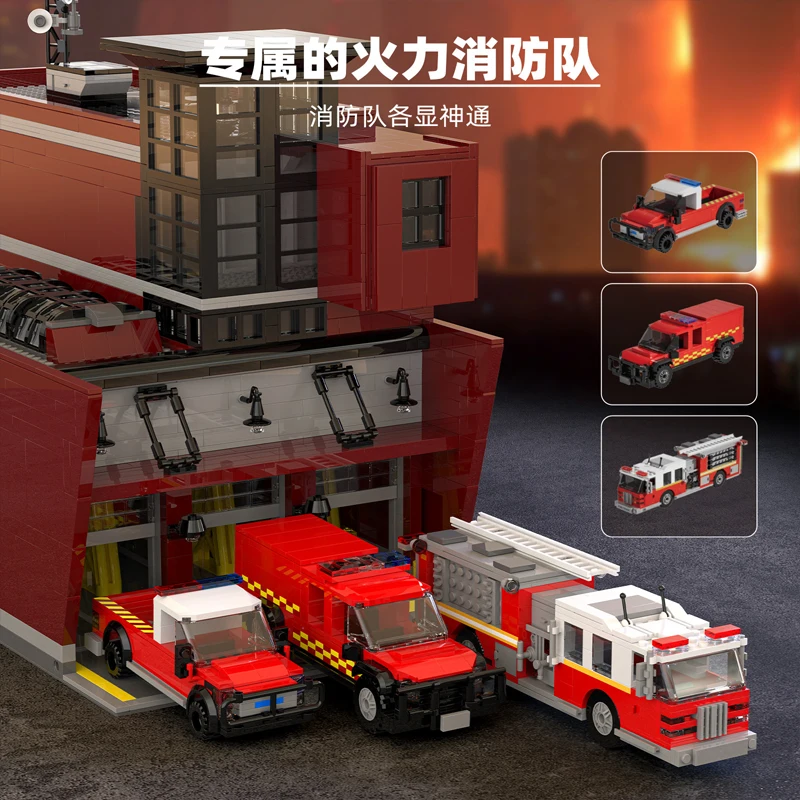 

3079 шт. MOC City Fire Brigade, строительные блоки, сборка пожарной машины, кирпичи, модель игрушки «сделай сам» для детей, подарочный набор на день рождения