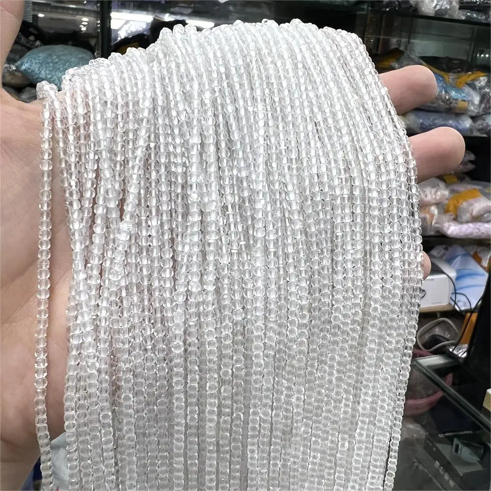 Natural White Clear Crystal Faceted Cube Cut Stone Loose Spacer Beads Strands Jewelry Making Accessories DIY Cylindrical Bead