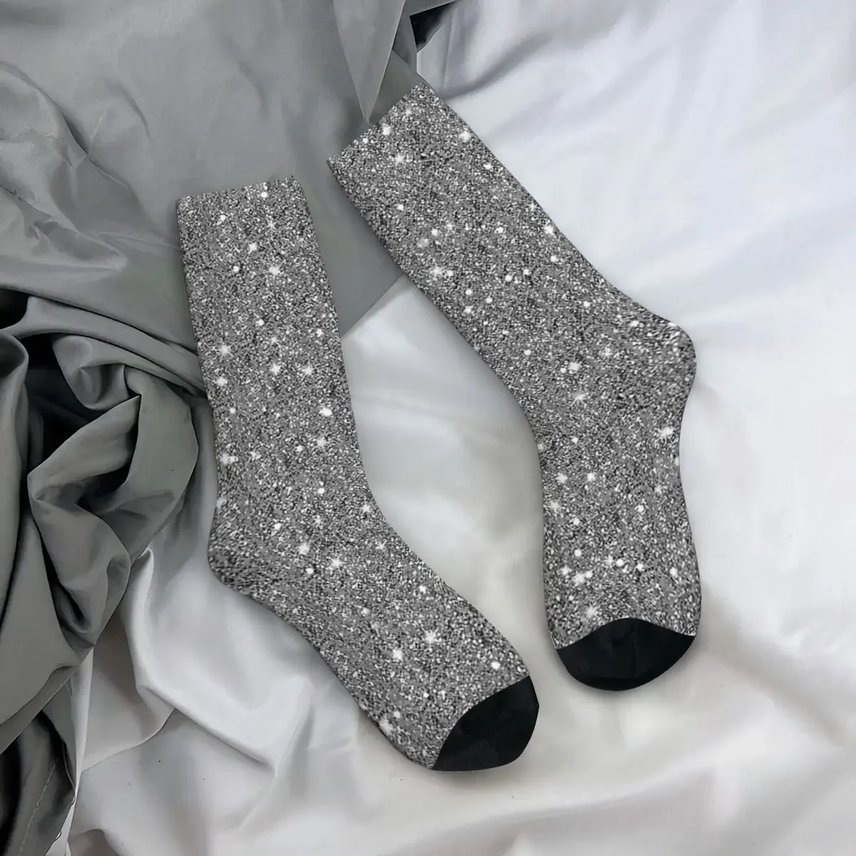 Black Glitter! Socks Harajuku Sweat Absorbing Stockings All Season Long Socks Accessories for Unisex Christmas Gifts