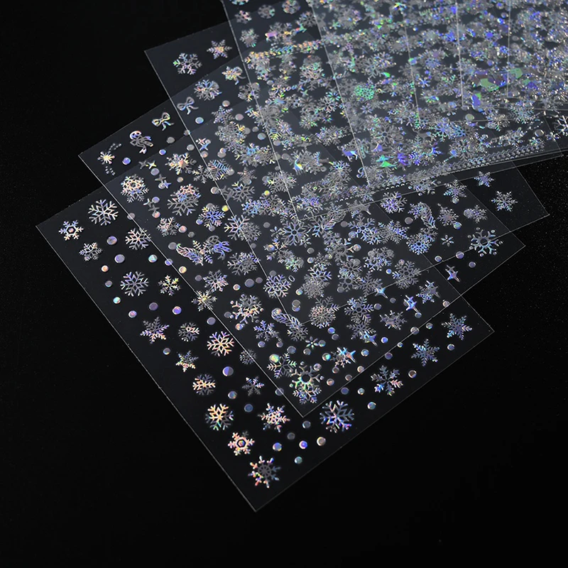 1-лист-рождественские-украшения-2026-новогодние-наклейки-для-ногтей-лазерная-снежинка-снеговик-рождественская-елка-3d-наклейка-для-ногтей