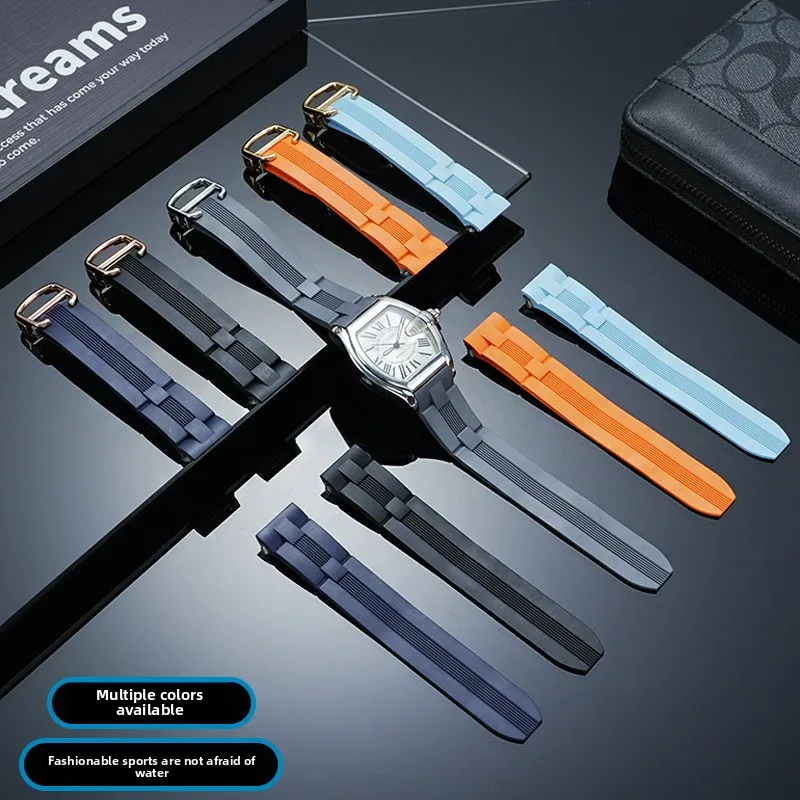 For Cartier Roadster series W6206018 Men's fluorine rubber Watch Strap 19mm Quick-release Interface FKM Watch Band bracelet belt