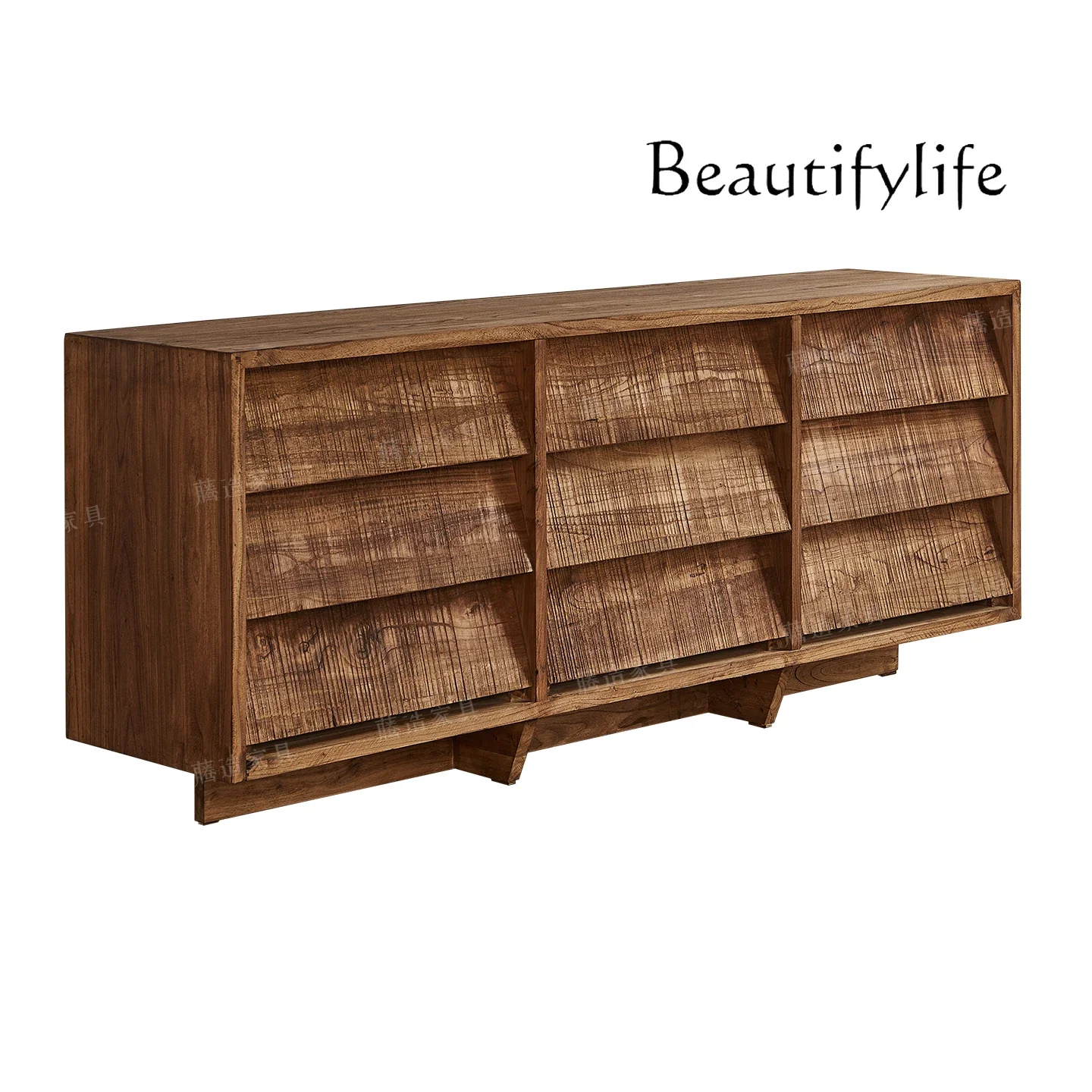 S Solid Wood Nine Dou Entrance Cabinet Old Elm Storage Cabinet Medieval Wabi Sandy Wind Log Home Bed And Breakfast Furniture