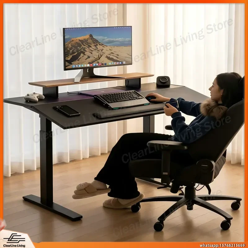 

Electric Height Adjustable Gaming Desk with LED Display Ergonomic Computer Desk for Esports Setup RGB Lighting Cable