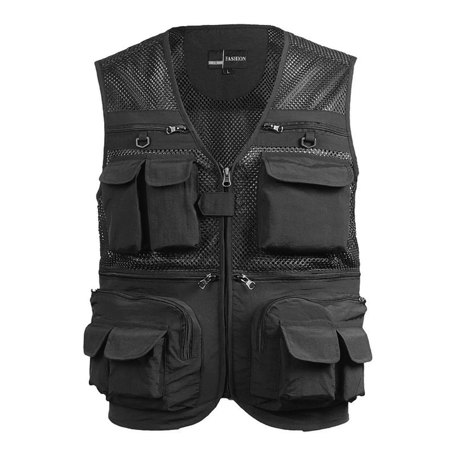 Workwear vest Fishing Vest Breathable Fishing Travel Mesh Vest with Zipper Pockets Summer Work Vest for Outdoor Activities