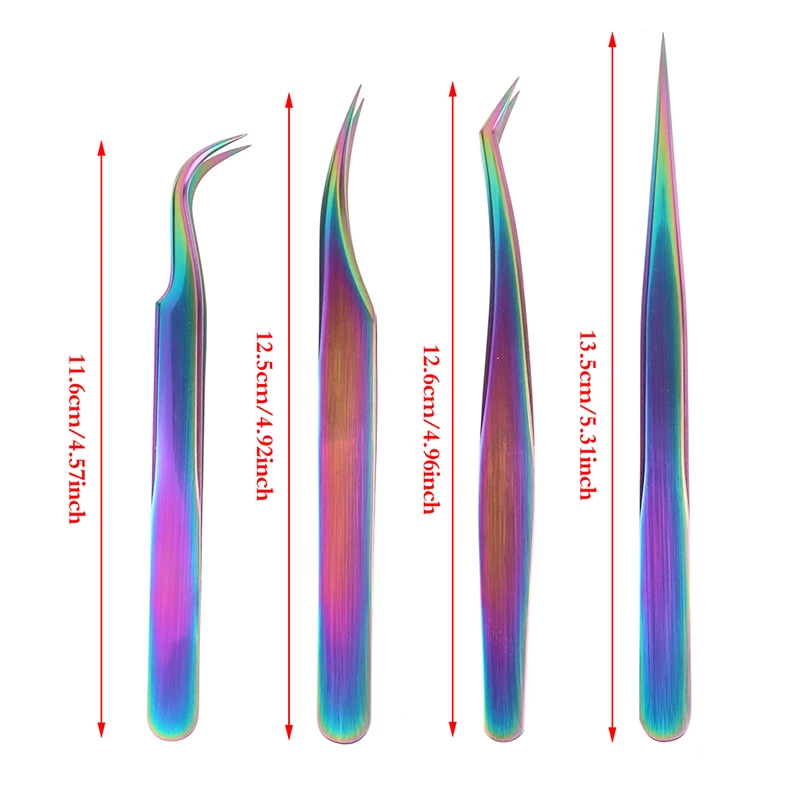 Pinça de cílios multicolorida de aço inoxidável, pinça curvada reta para pinças de cílios, clipe falso profissional para ferramenta de extensão de cílios