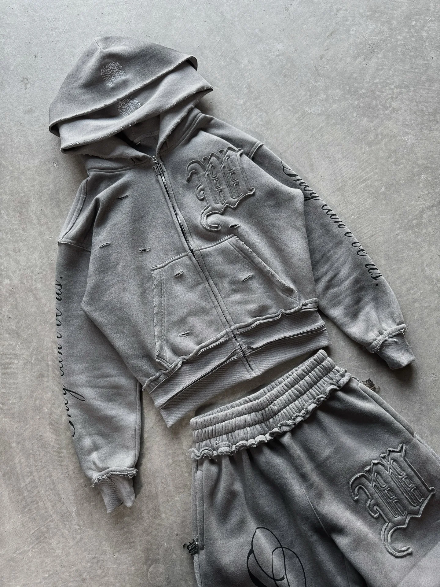 

Street Retro Pierced Patchwork Double Hat Punk Hip-Hop Personalized Top Set Hoodie Y2K Couple Casual Sportswear