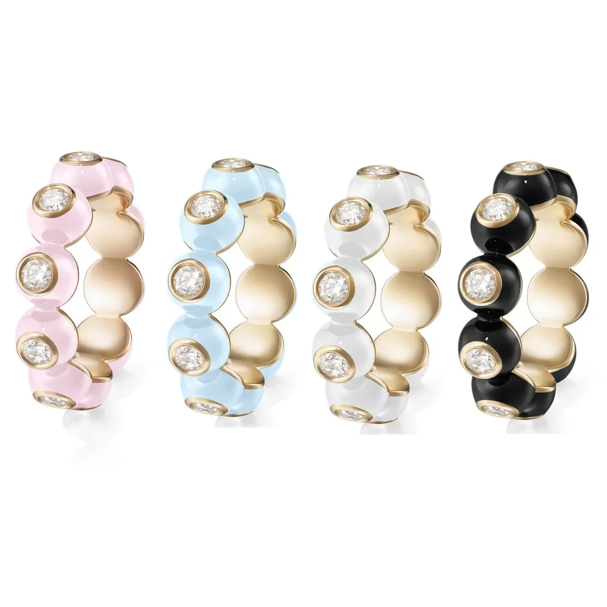 Geometric Round Shaped Band Pastel Colorful Enamel Gold Color Fashion Women Stacking Eternity Band Rings