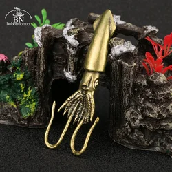 Retro Squid Figurines Miniatures Solid Brass Sea Animal Statue Tea Pet Desk Ornament Lucky Home Decorations Accessories Crafts