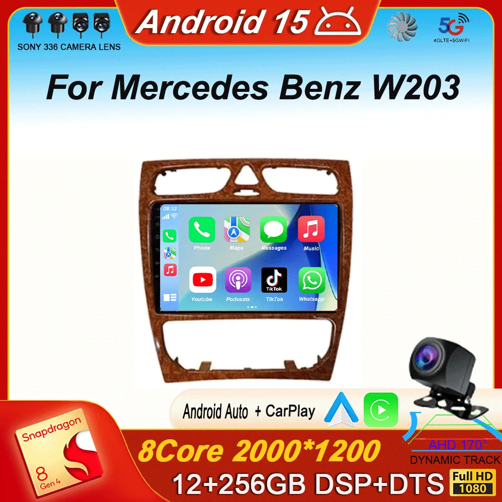 Radio Stereo video Player Car  For Mercedes Benz W203  Vito W639 Android 15 Vaneo CLK W209 W210 CarPlay Navigation GPS 4G BT