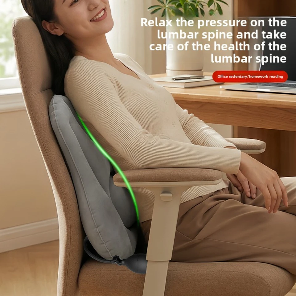 New Portable Press-Inflatable Lumbar Support Pillow Soft Portable Waist Cushion for Office Car Travel Relieve Lower Back Pain